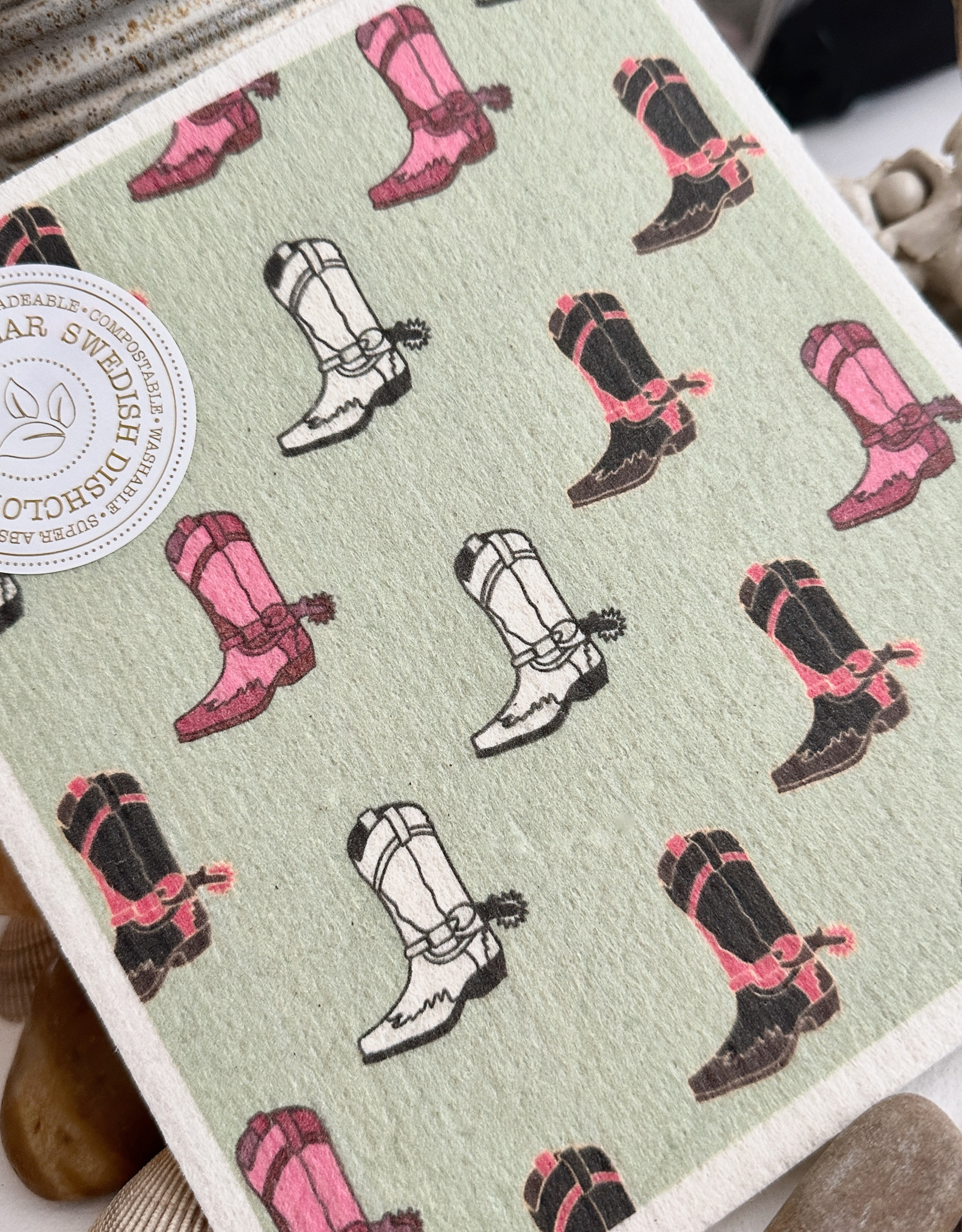 "Boot Scootin" Cowboy Boot Design Swedish Dishcloth