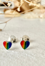 "Lil' Lovin'" Tiny Rainbow Heart Stud Earrings in Sterling Silver