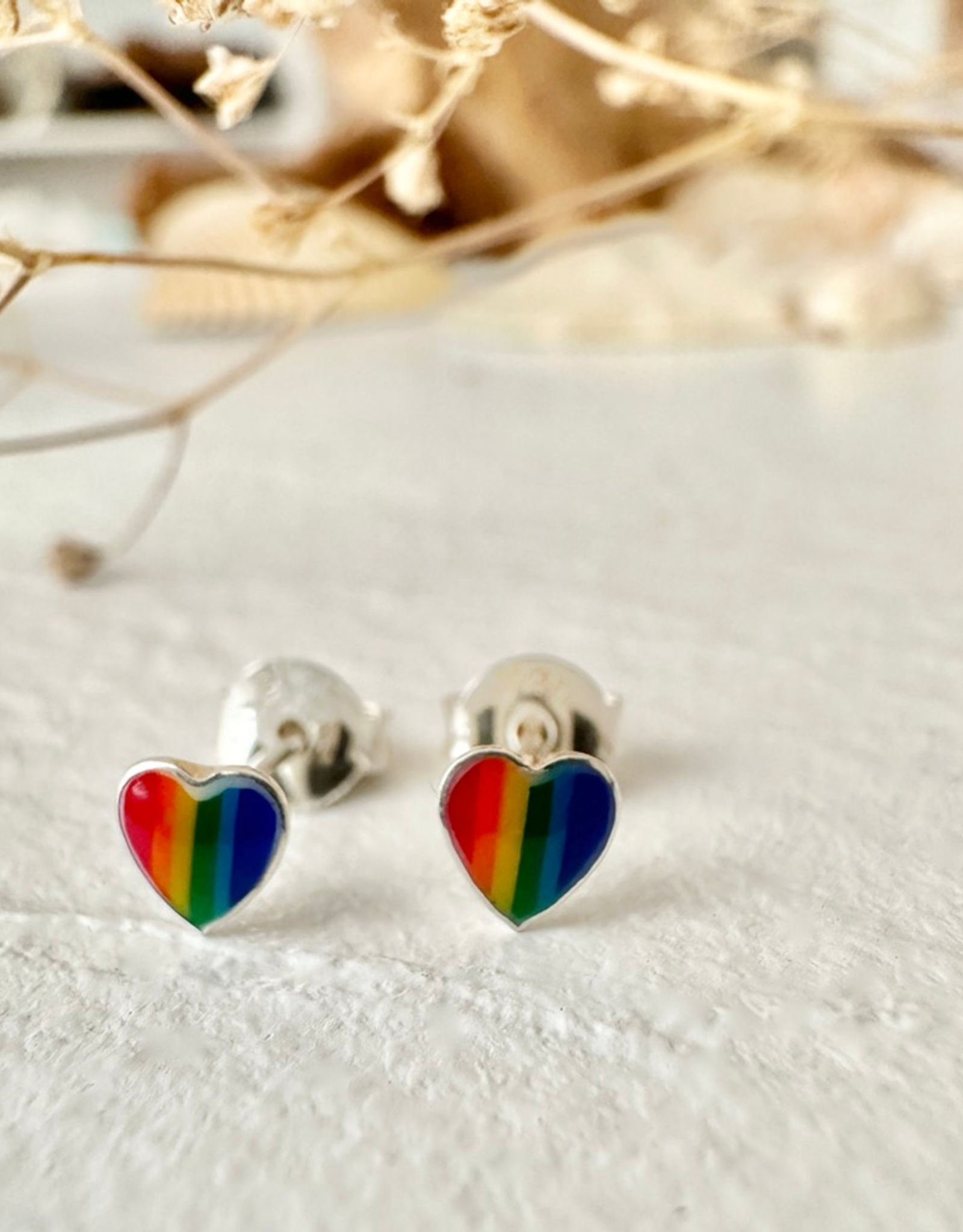 "Lil' Lovin'" Tiny Rainbow Heart Stud Earrings in Sterling Silver