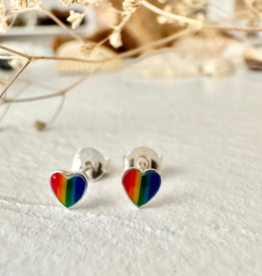 "Lil' Lovin'" Tiny Rainbow Heart Stud Earrings in Sterling Silver