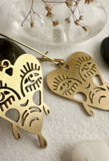 "Boulevard of Broken Dreams" Raw Brass Crying Heart Face Drop Earrings