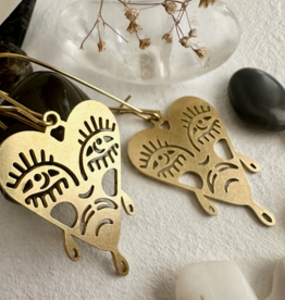 "Boulevard of Broken Dreams" Raw Brass Crying Heart Face Drop Earrings
