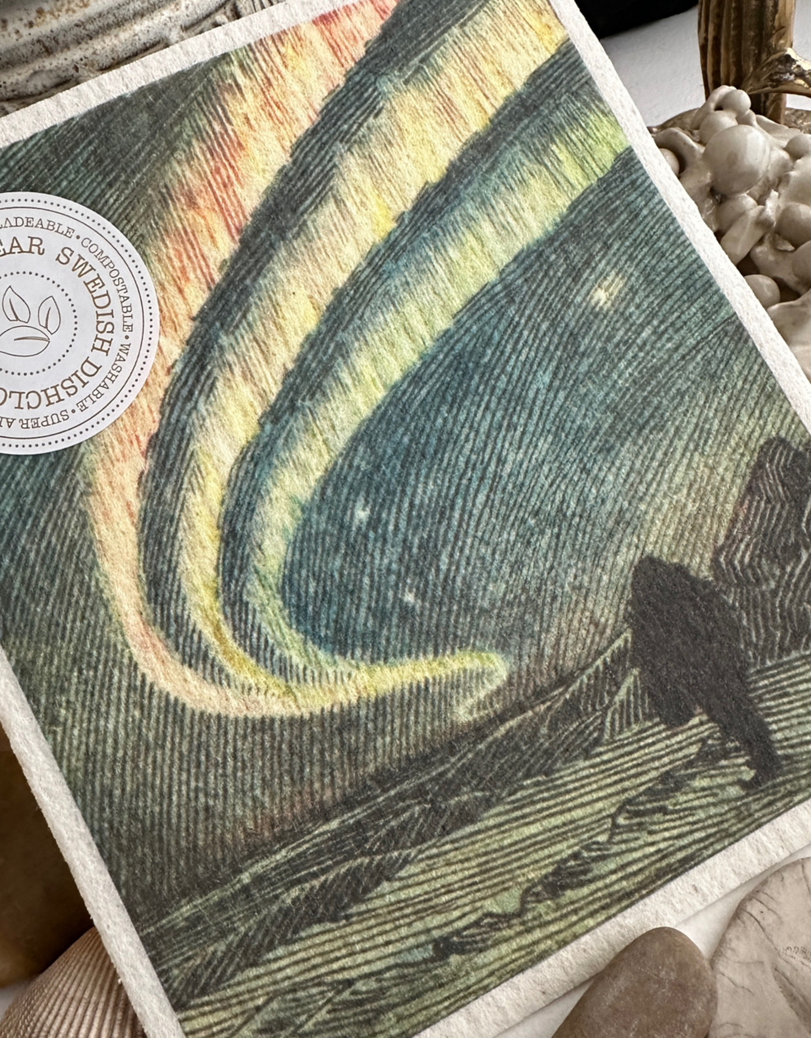 "Boreal" Borealis Night Scene Design Swedish Dishcloth