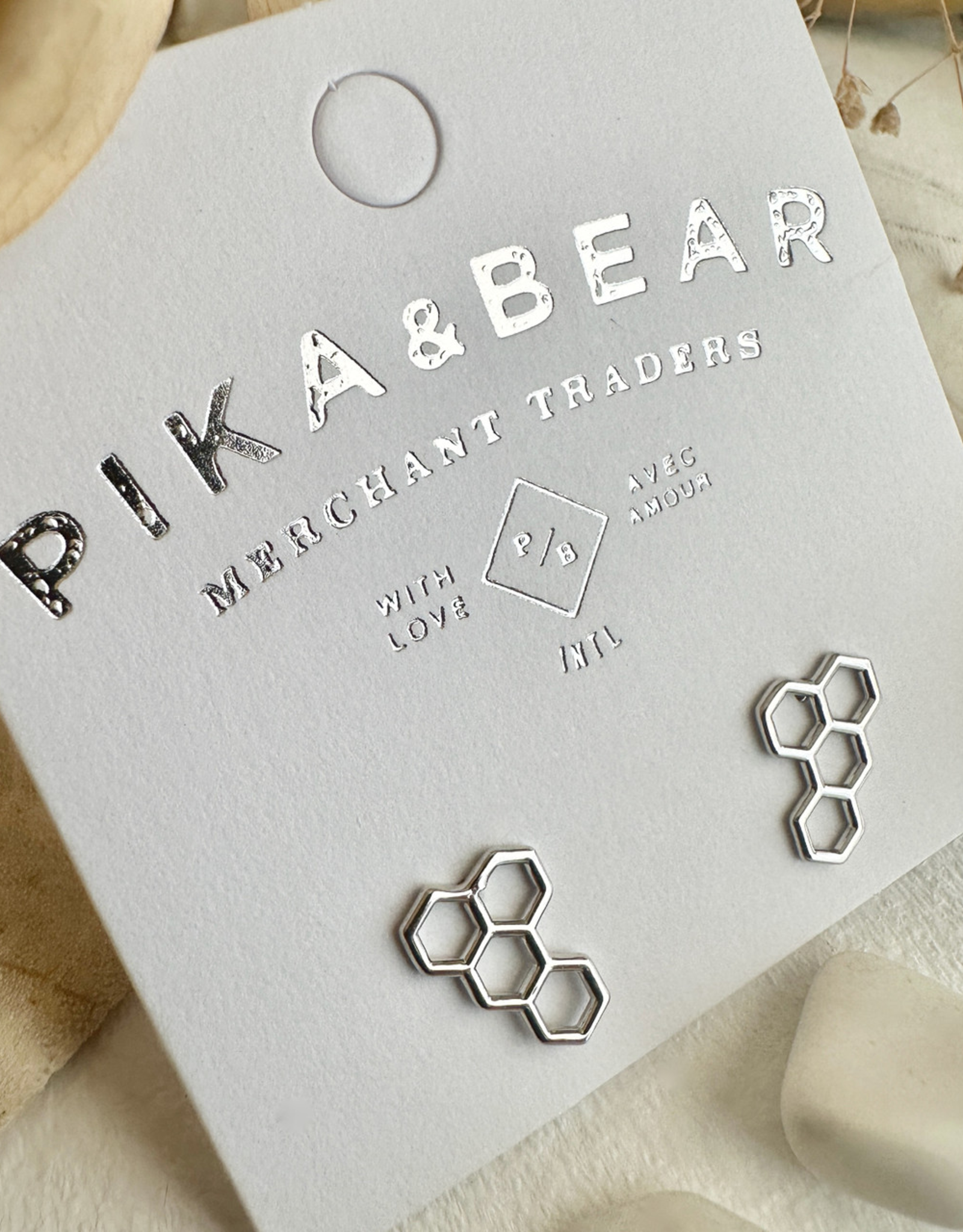 "Pollen" Silver Honeycomb Stud Earrings