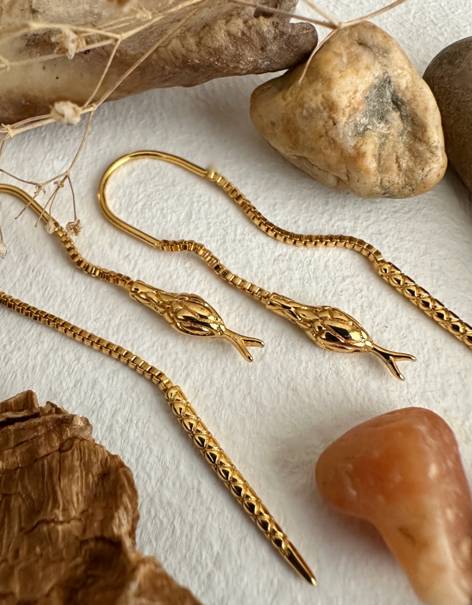 "Cenchoa" Snake Threader Earrings in Gold