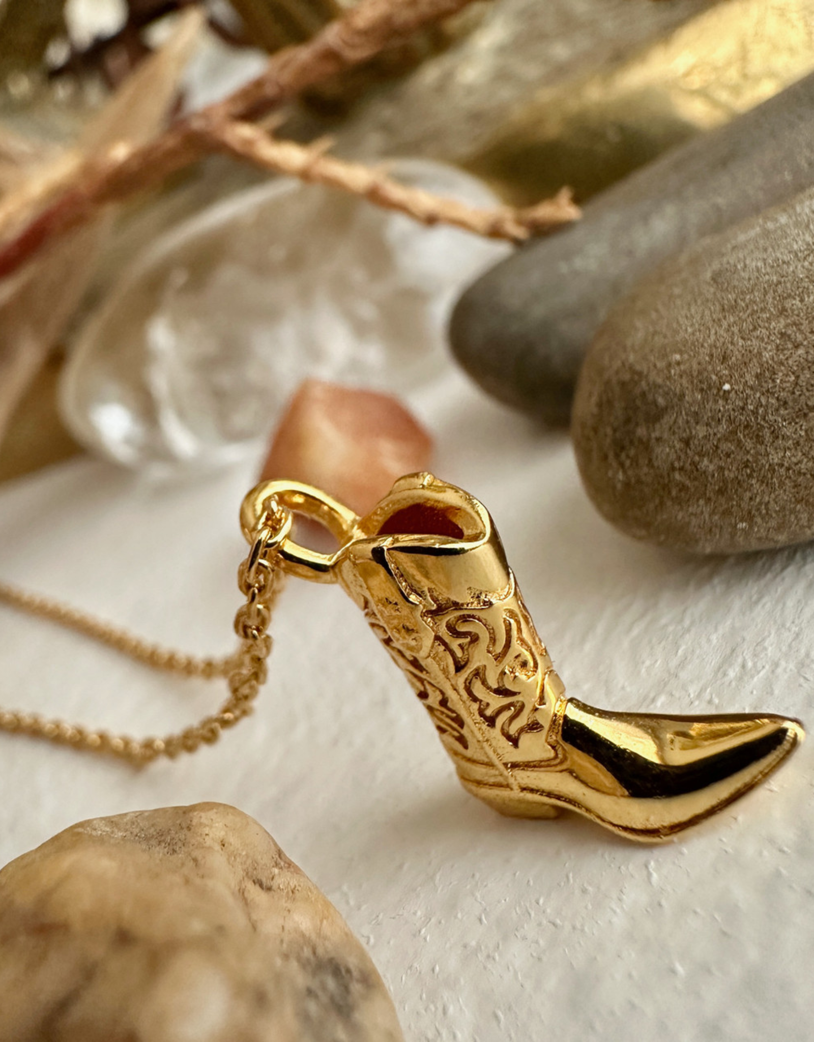 "Dolly " Gold Cowboy Boot Charm Necklace