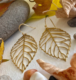 "Deciduous" Leaf Skeleton Earrings in Raw Brass