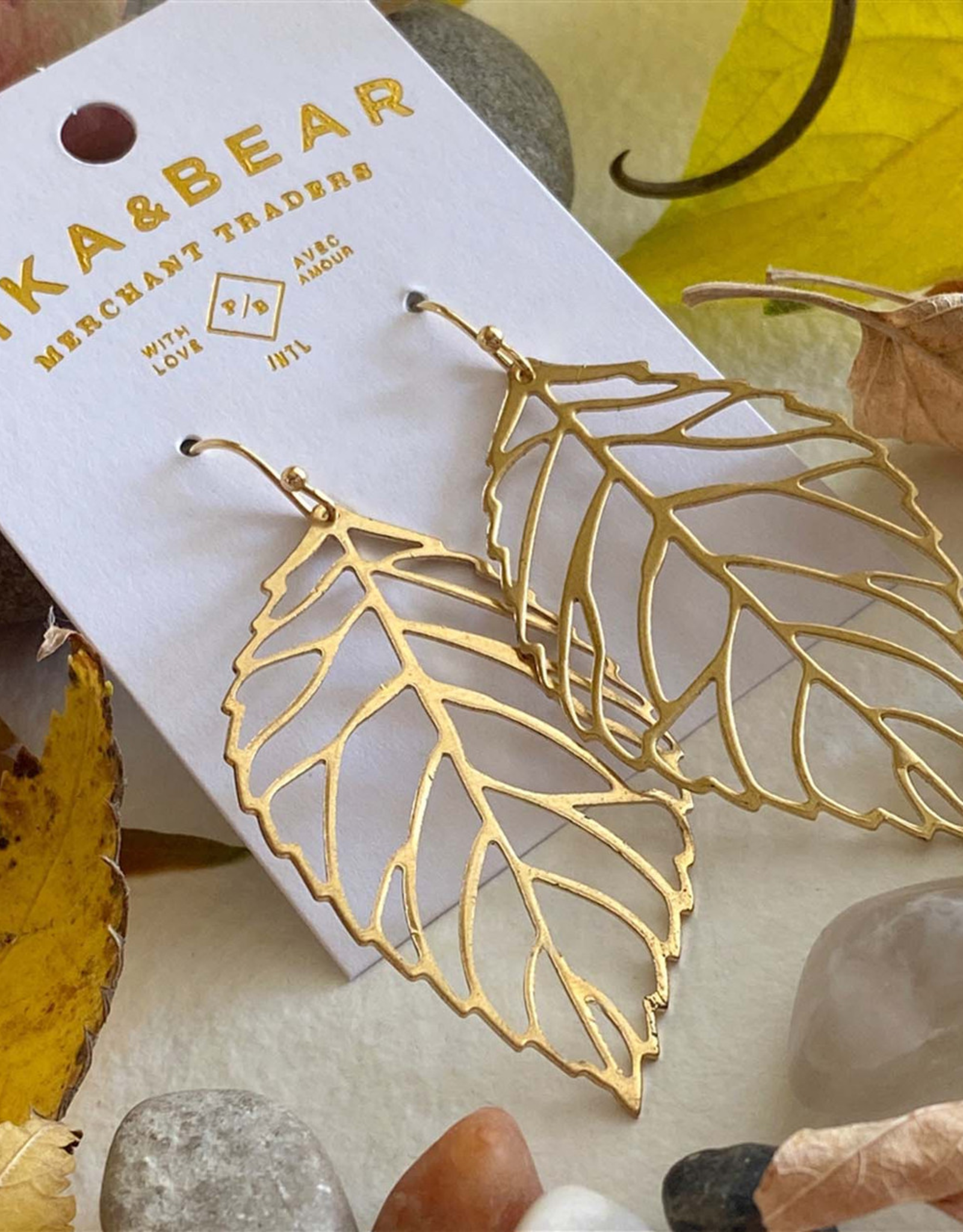 "Deciduous" Leaf Skeleton Earrings in Raw Brass