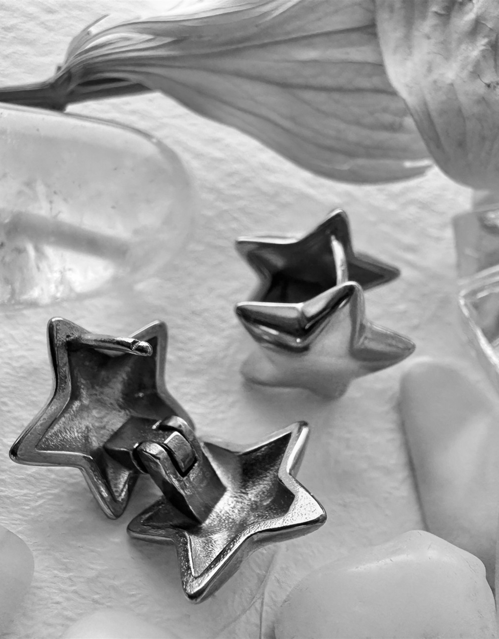 "Sprite" Silver Double Star Hugger Hoop Earrings