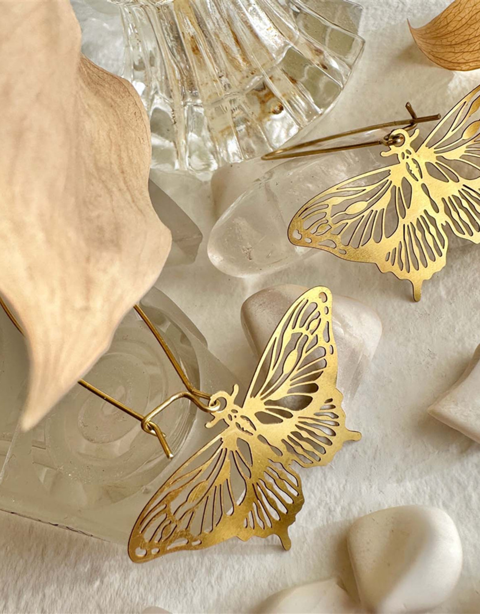 "Swallowtail" Raw Brass Butterfly Drop Earrings