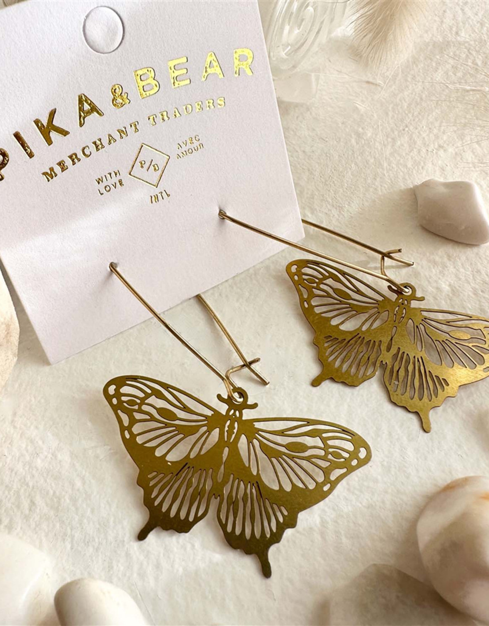 "Swallowtail" Raw Brass Butterfly Drop Earrings