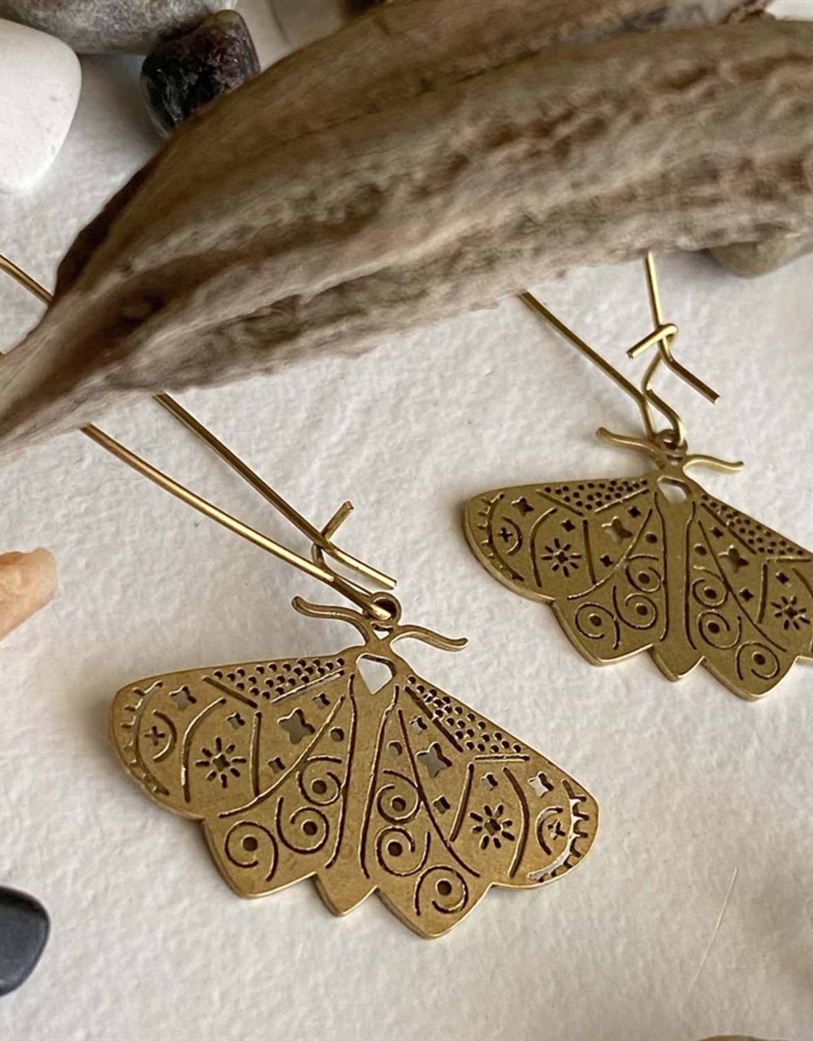 "I Love Lamp" Brass Moth Drop Earrings