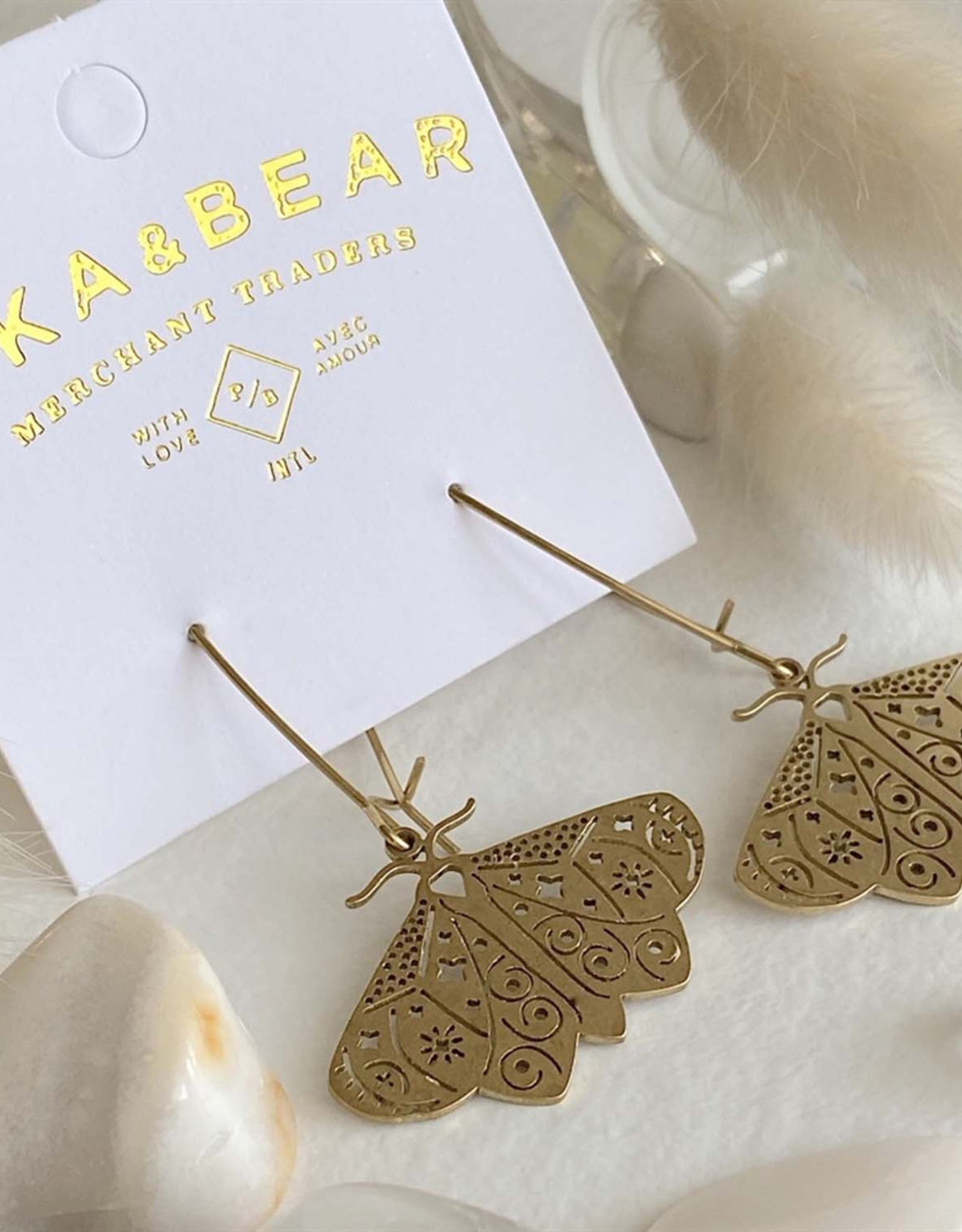 "I Love Lamp" Brass Moth Drop Earrings