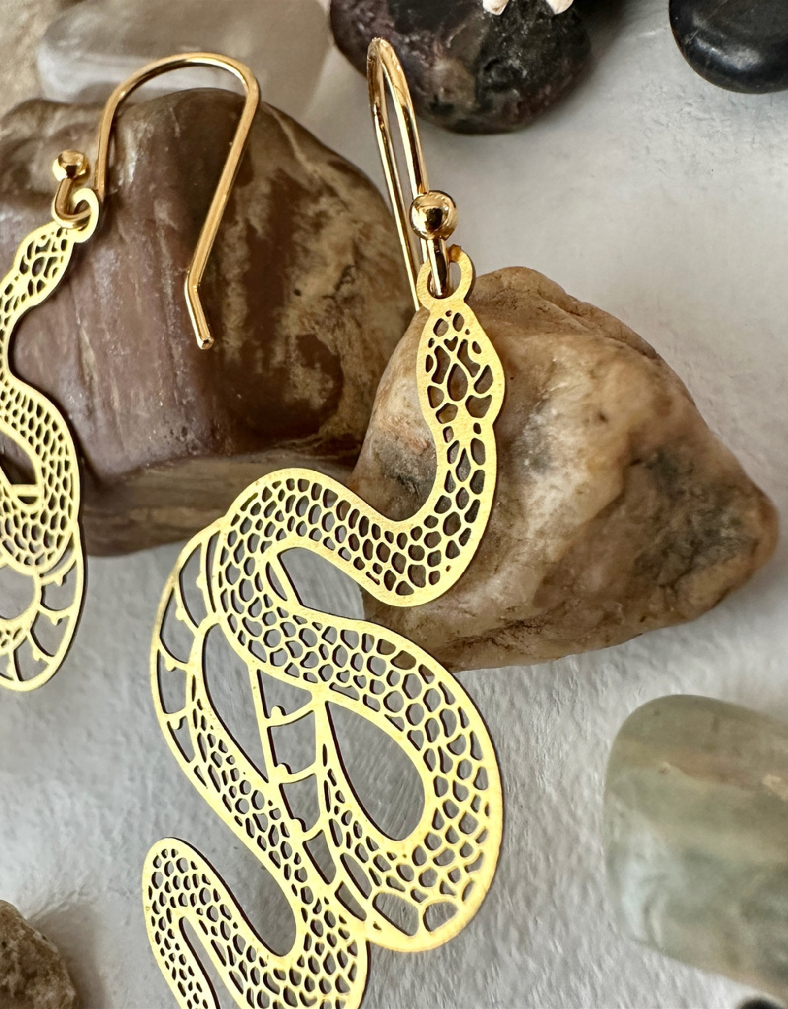 "Luc" Raw Brass Snake Drop Earrings