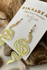 "Luc" Raw Brass Snake Drop Earrings