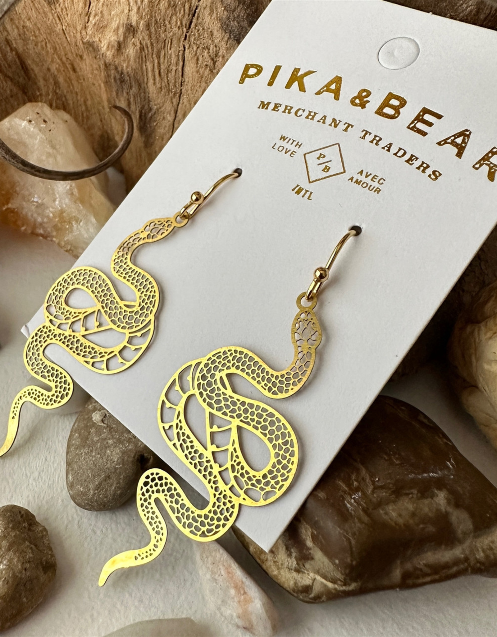 "Luc" Raw Brass Snake Drop Earrings