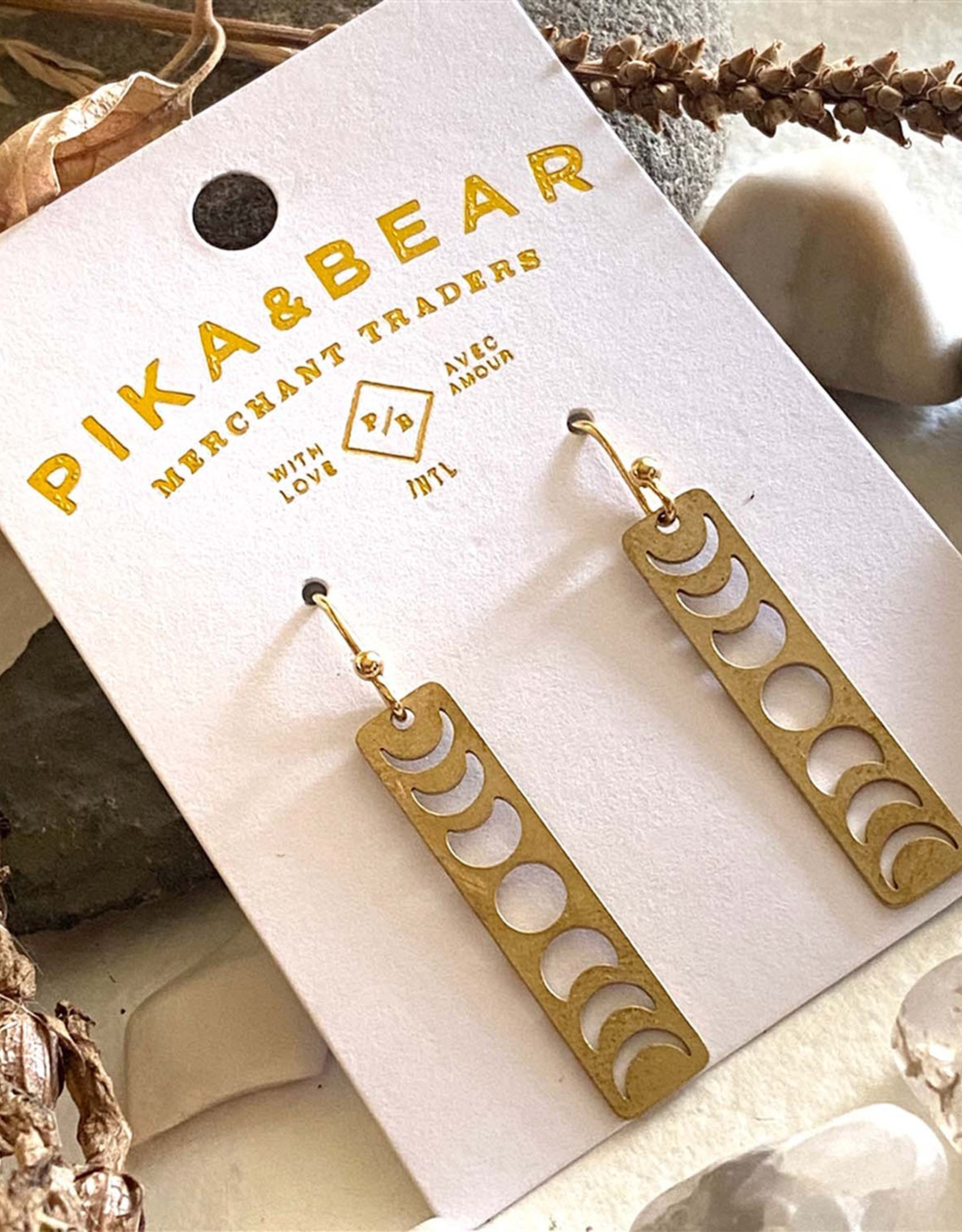 "Gibbous" Moon Phase Earrings in Raw Brass