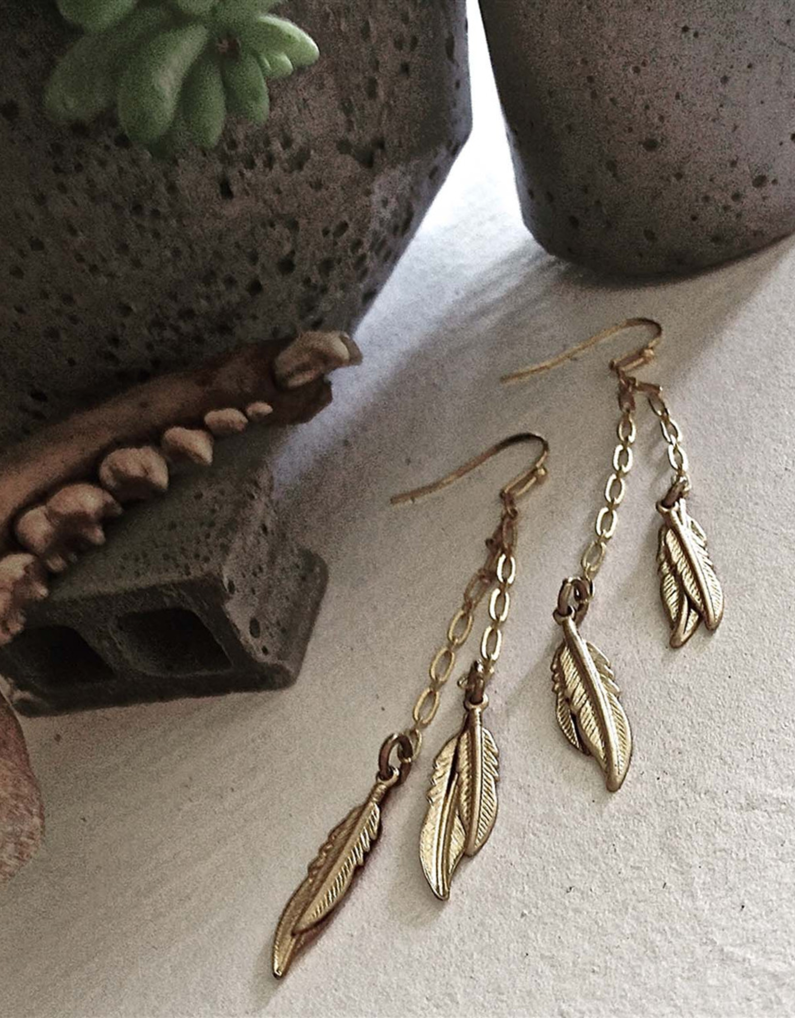 "Four Feathers" Chain Drop Earrings