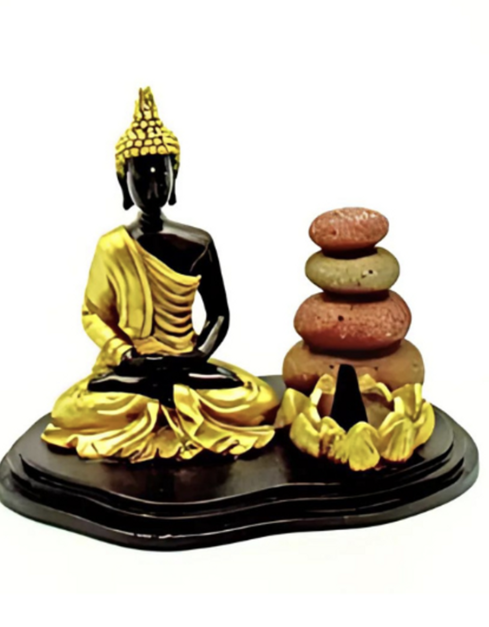 Sitting Buddha & Cairns Dual Incense Burner - 5"