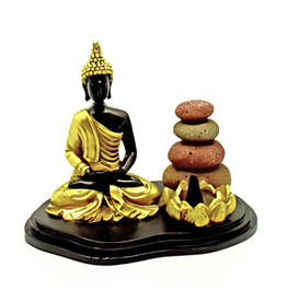 Sitting Buddha & Cairns Dual Incense Burner - 5"