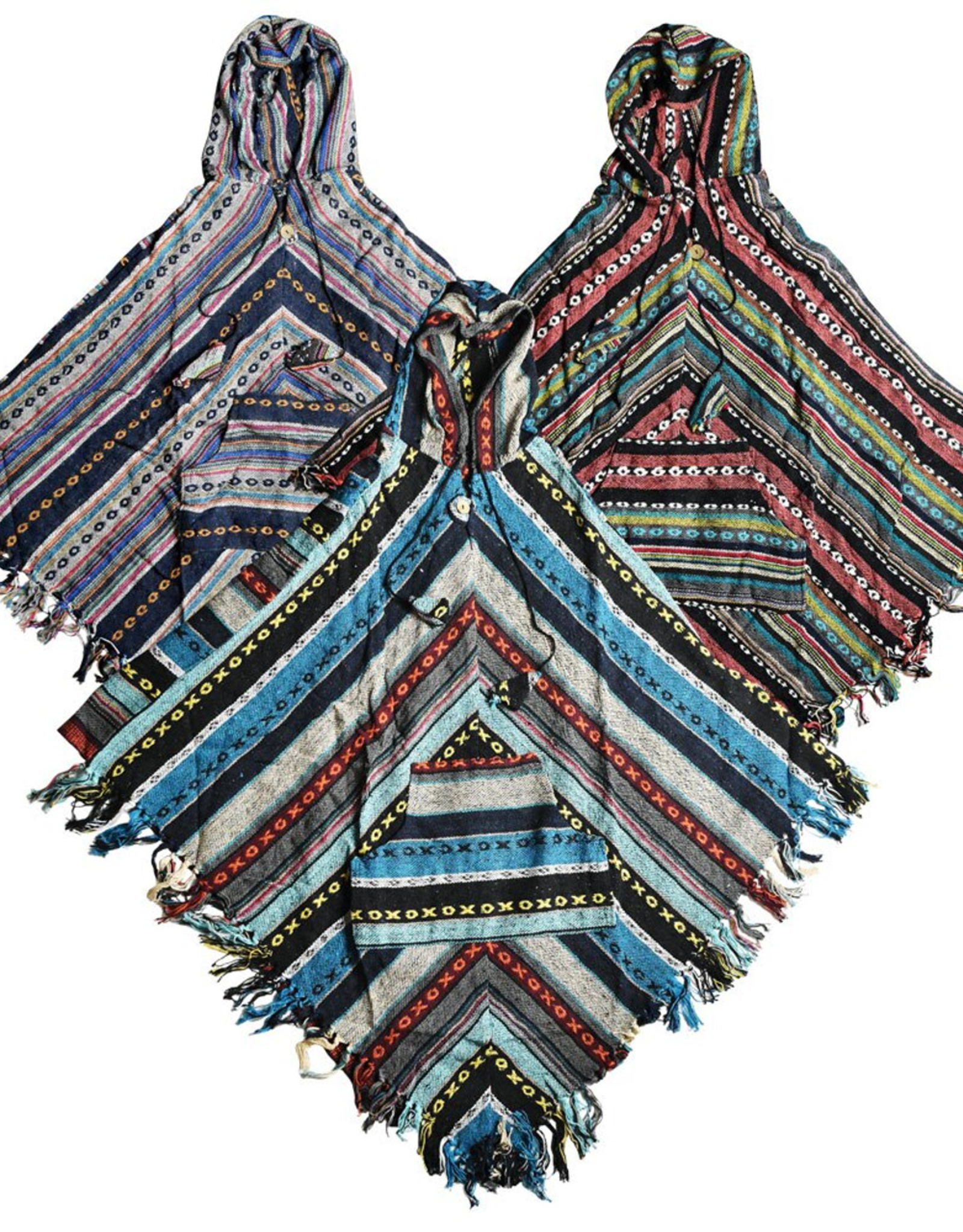 37" Southwest Cotton Hooded Poncho w/ Pockets - Assorted Colours