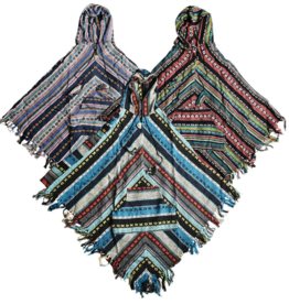 37" Southwest Cotton Hooded Poncho w/ Pockets - Assorted Colours