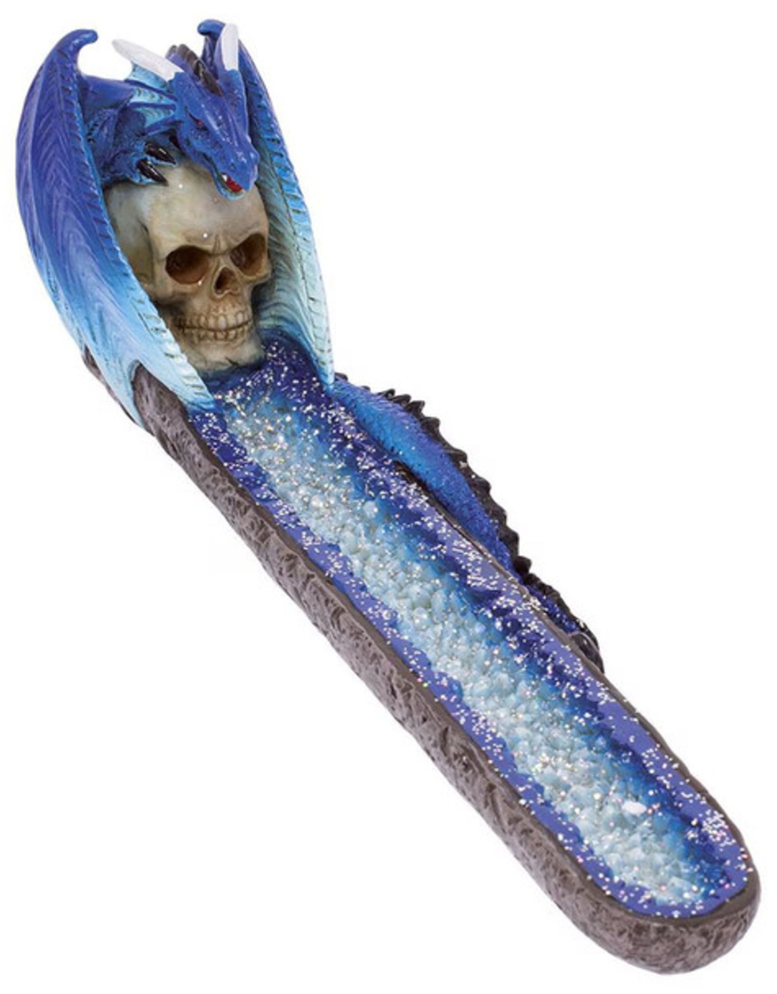 11" Blue Dragon on Skull Crystal Incense Burner