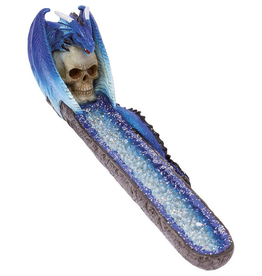 11" Blue Dragon on Skull Crystal Incense Burner