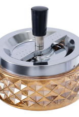 4.75" Amber Gem-cut Glass Spinning Ashtray