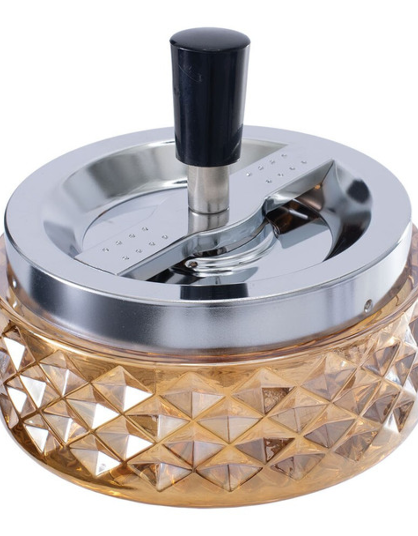 4.75" Amber Gem-cut Glass Spinning Ashtray