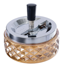 4.75" Amber Gem-cut Glass Spinning Ashtray