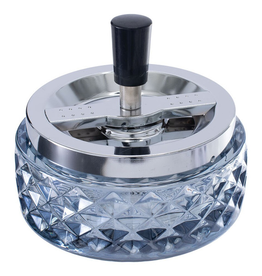 4.75" Blue Fujima Gem-cut Glass Spinning Ashtray