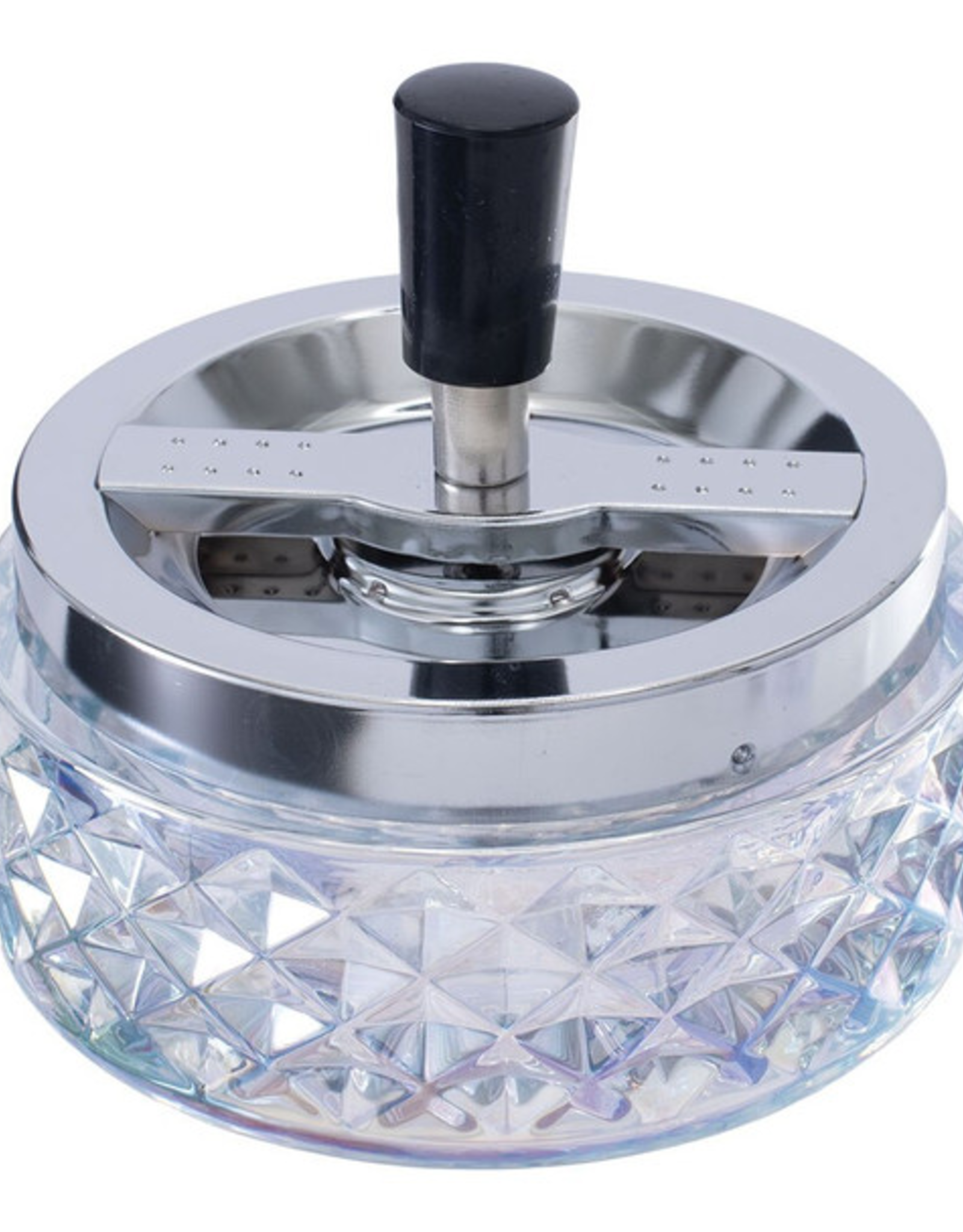 4.75" Iridescent Gem-cut Glass Spinning Ashtray