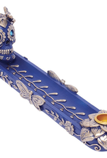 11" Golden Blue Skull & Butterfly Stick & Cone Polyresin Incense Burner