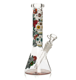 Red Eye Glass 10" Sugar Skull Glow-in-the-Dark Beaker by Red Eye Glass