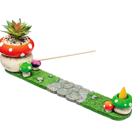 Fujima Mushroom Incense Burner with Faux Plant - 12.5"