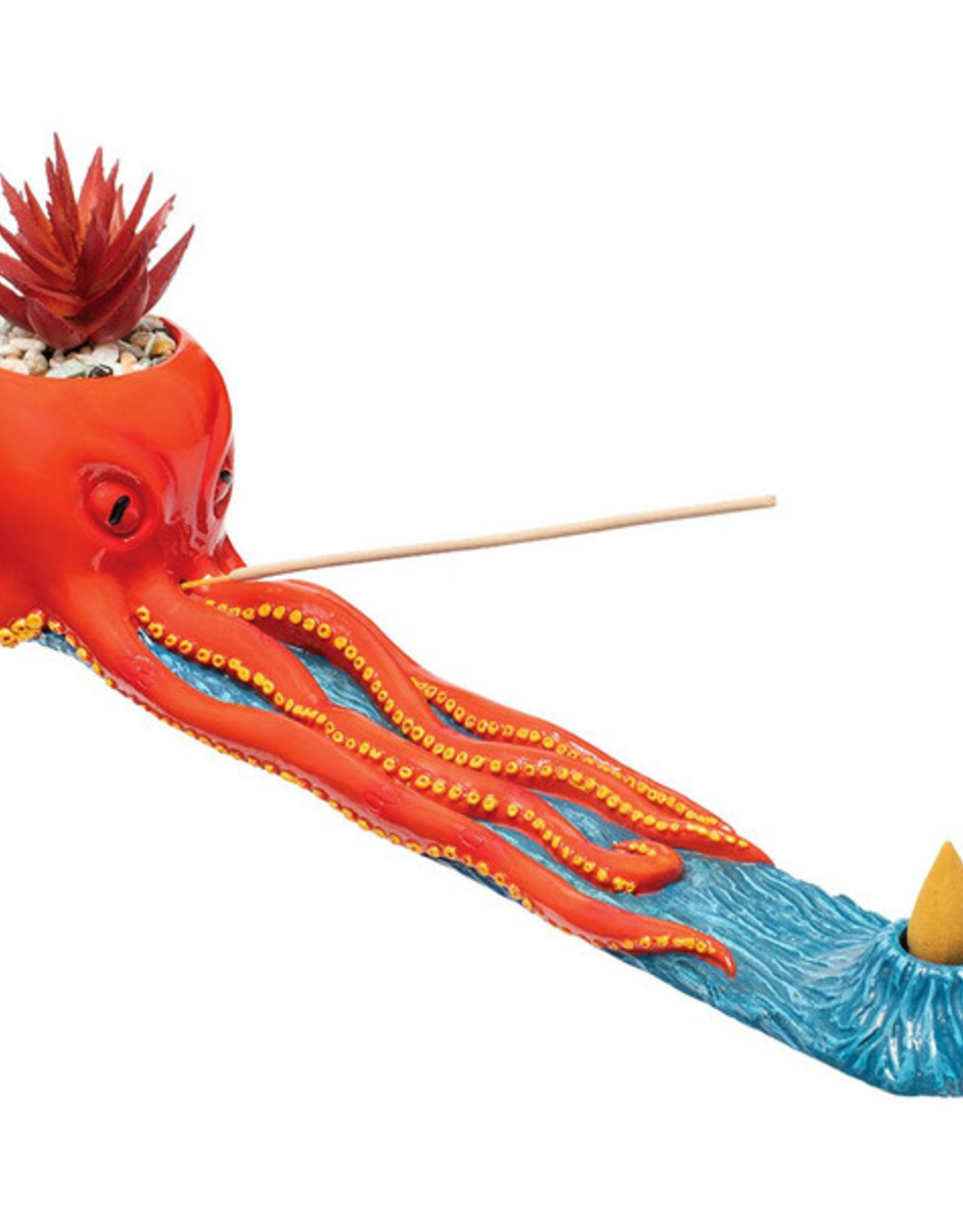 Fujima Octopus Incense Burner with Faux Plant - 12.5"