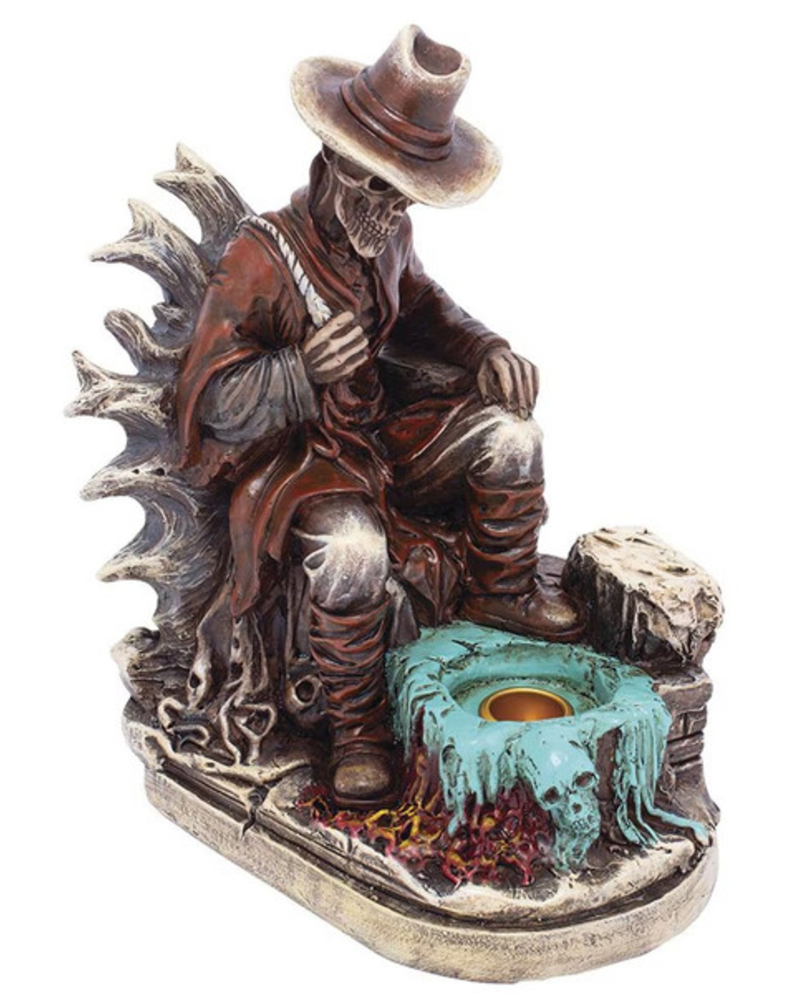 Fujima Skeleton Cowboy Polyresin Incense or Tealight Holder - 8.25"