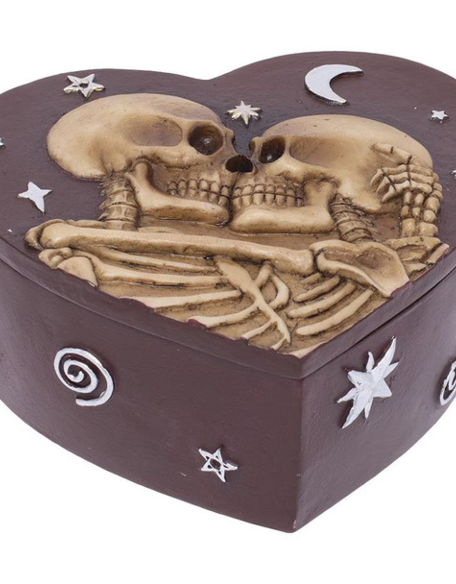 Skeleton Love Heart-Shaped Polyresin Stash Box - 5.3"x4.7"
