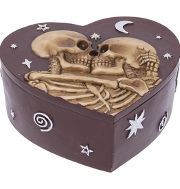 Skeleton Love Heart-Shaped Polyresin Stash Box - 5.3"x4.7"