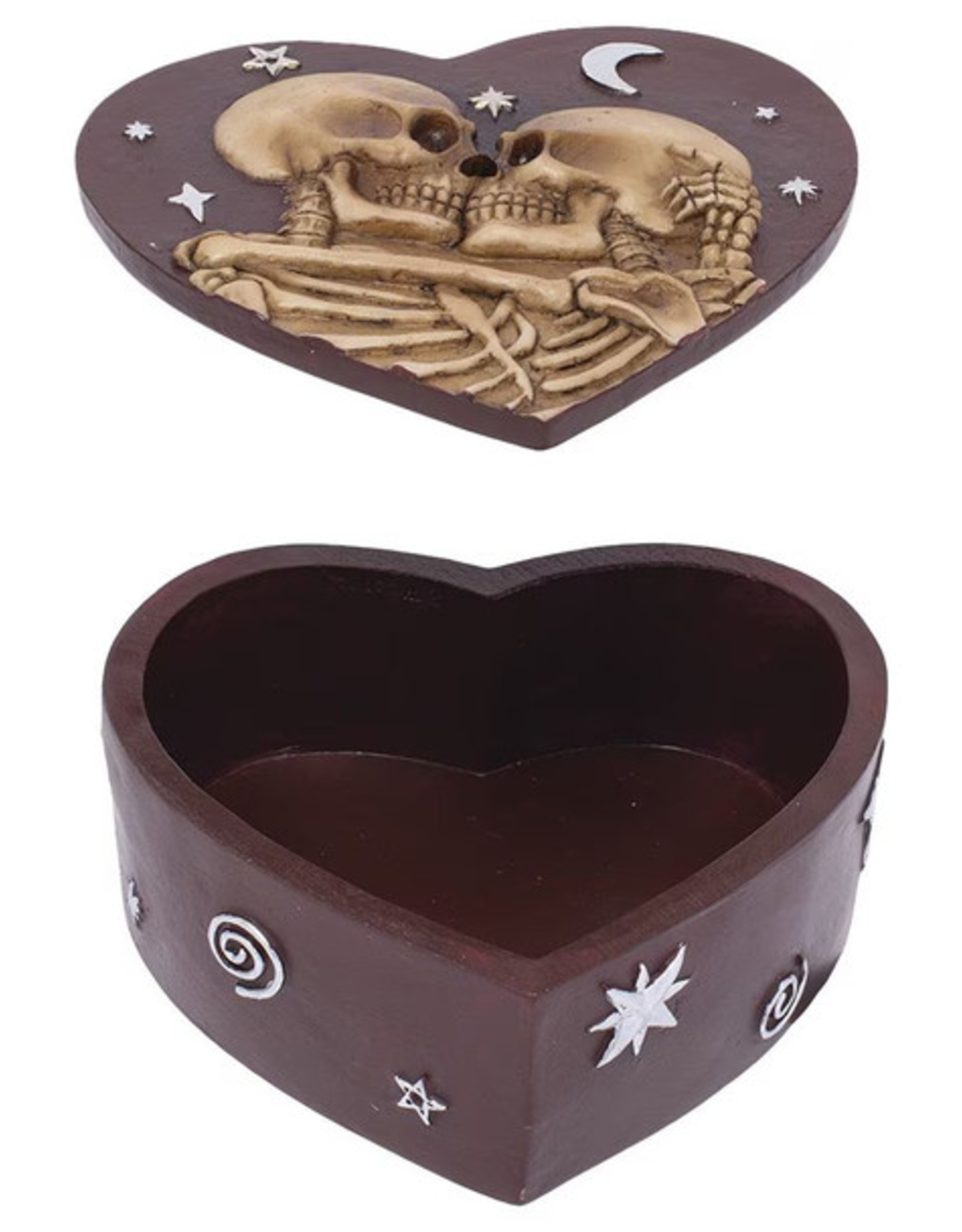 Skeleton Love Heart-Shaped Polyresin Stash Box - 5.3"x4.7"