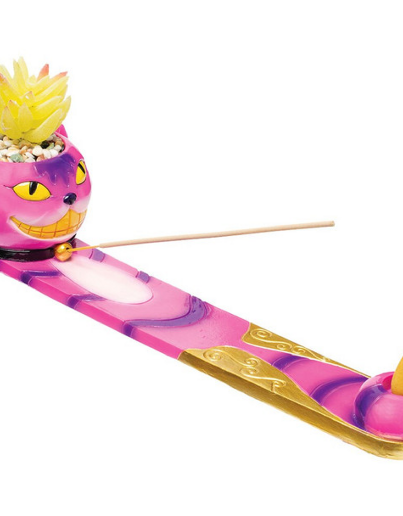 Trippy Cat Incense Burner with Faux Plant - 12.5"