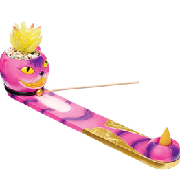 Trippy Cat Incense Burner with Faux Plant - 12.5"