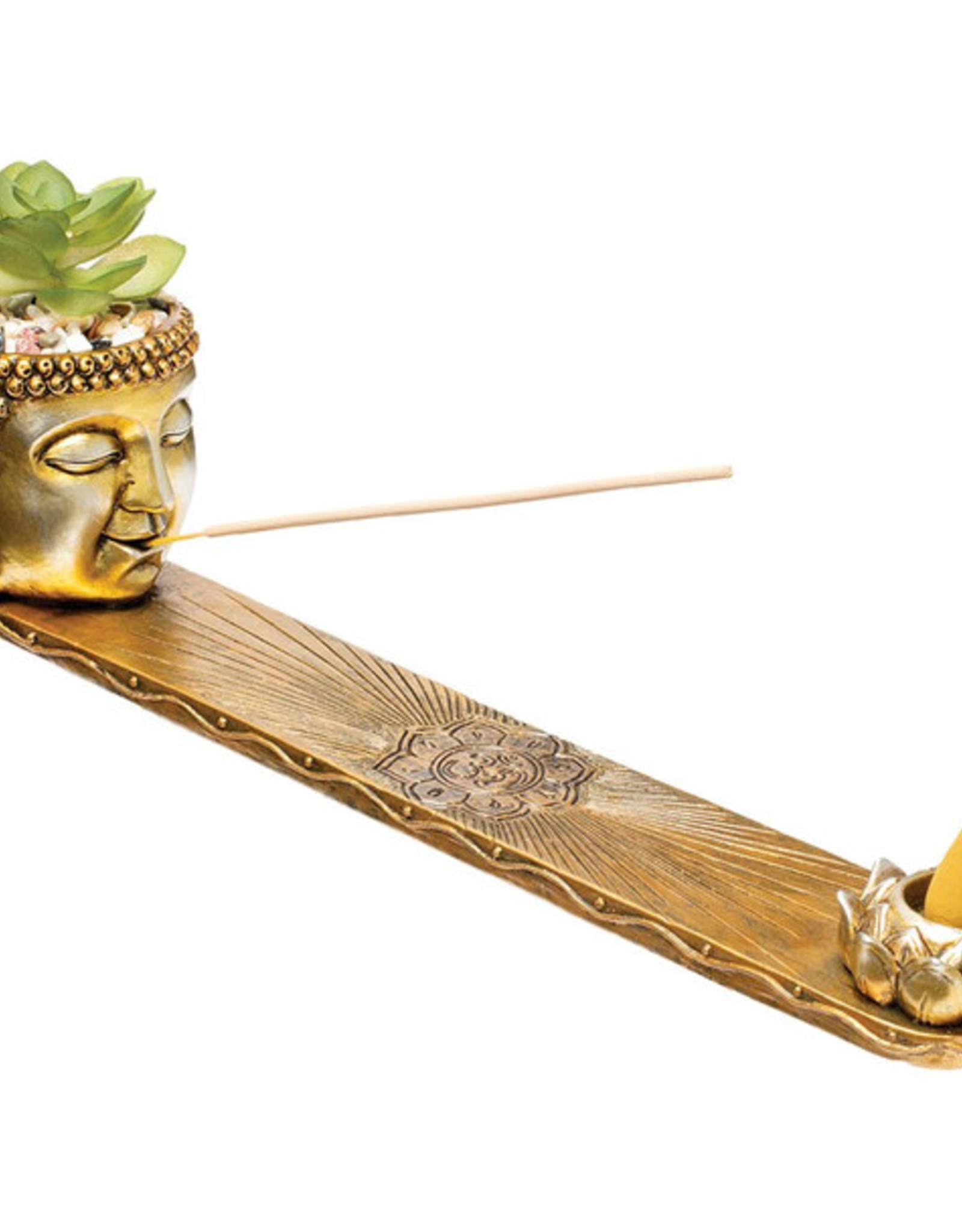 Buddha Incense Burner with Faux Plant - 12.5"