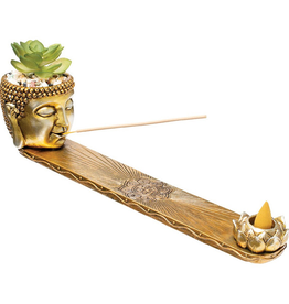 Buddha Incense Burner with Faux Plant - 12.5"