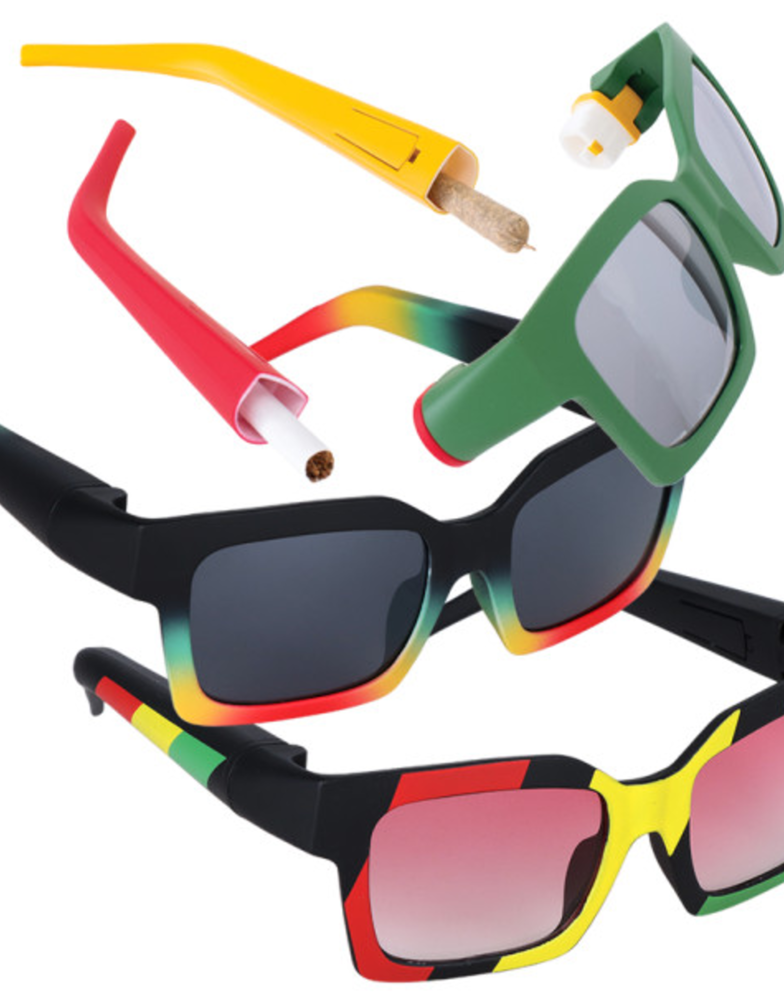 Frame Sunglasses with Hidden Storage - Rasta / Designs Vary