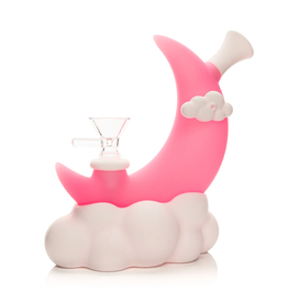 6.5" Pink Glow-In-The-Dark Moon Water Pipe w/Glass Pull-Out