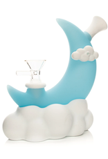 6.5" Tall Blue Glow-In-The-Dark Moon Water Pipe w/Glass Pull-Out