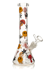 Red Eye Glass 10" Smiley Shrooms Beaker by Red Eye Glass