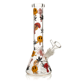 Red Eye Glass 10" Smiley Shrooms Beaker by Red Eye Glass